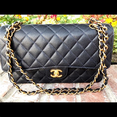 chanel classic medium navy bkue cavier learher